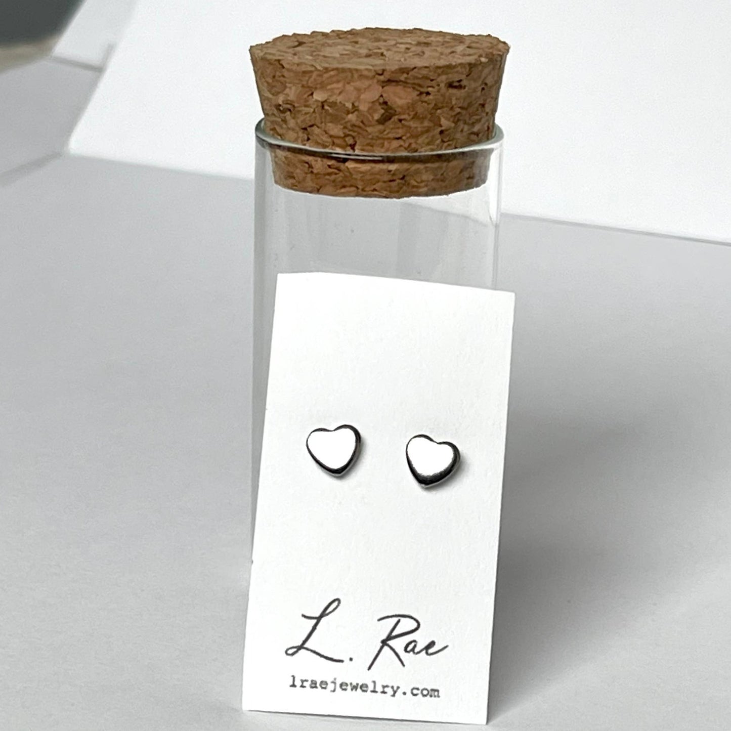 Heart Stud Earrings in Glass Jar: Silver