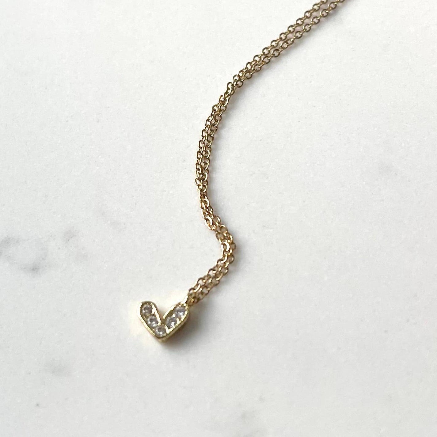 Tiny Crystal Heart charm necklace. Valentine's Day
