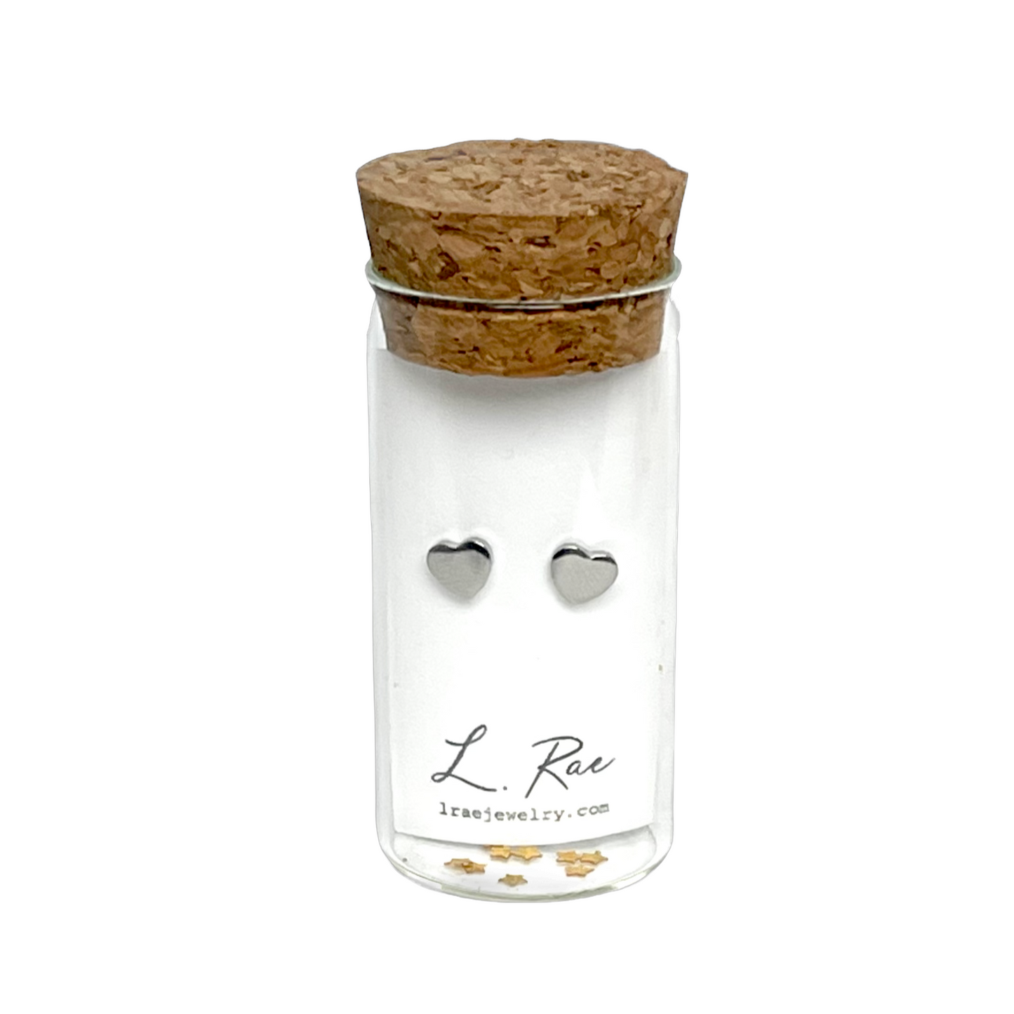Heart Stud Earrings in Glass Jar: Silver