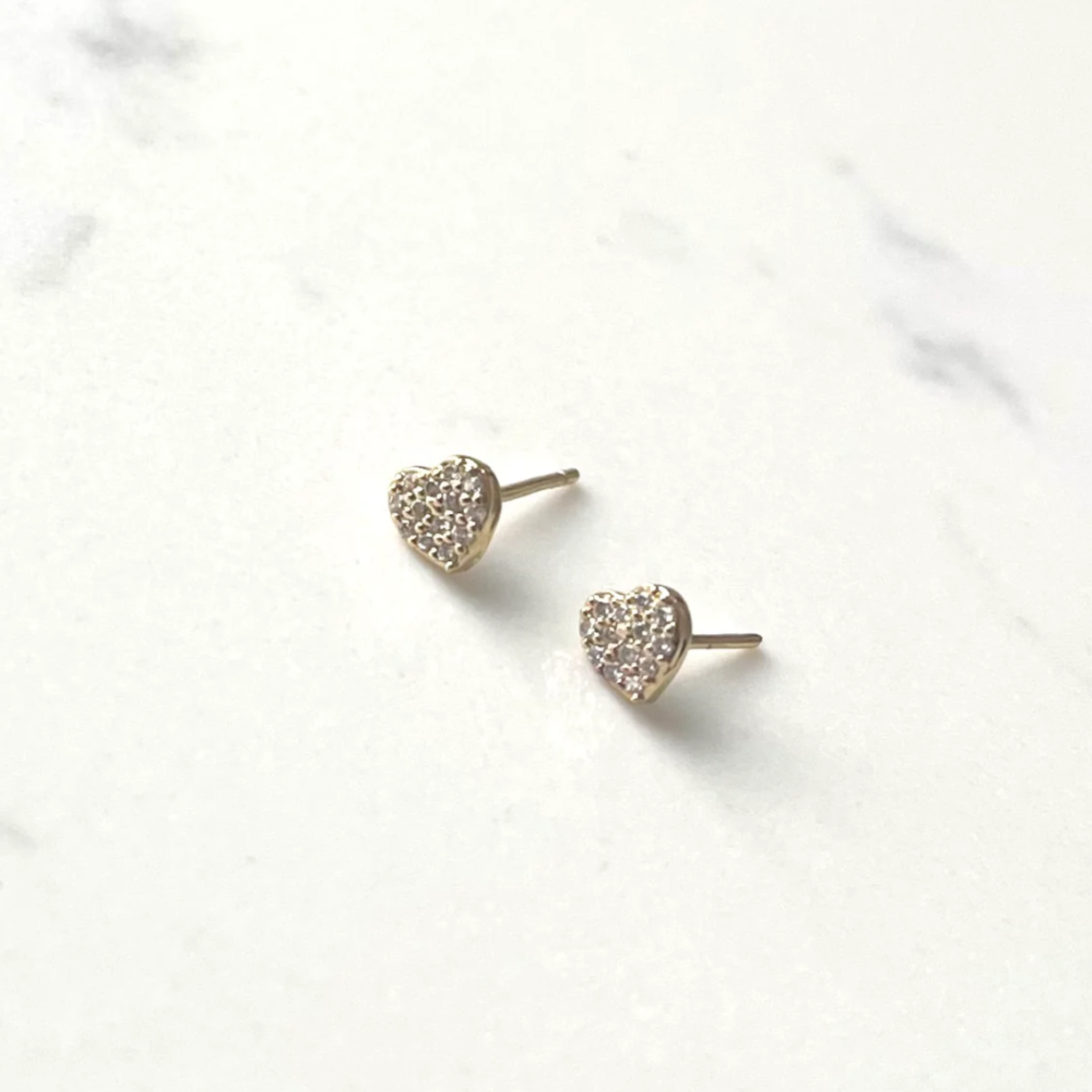 Love Charm Jewelry: Gold Pave Crystal Heart Stud Earrings