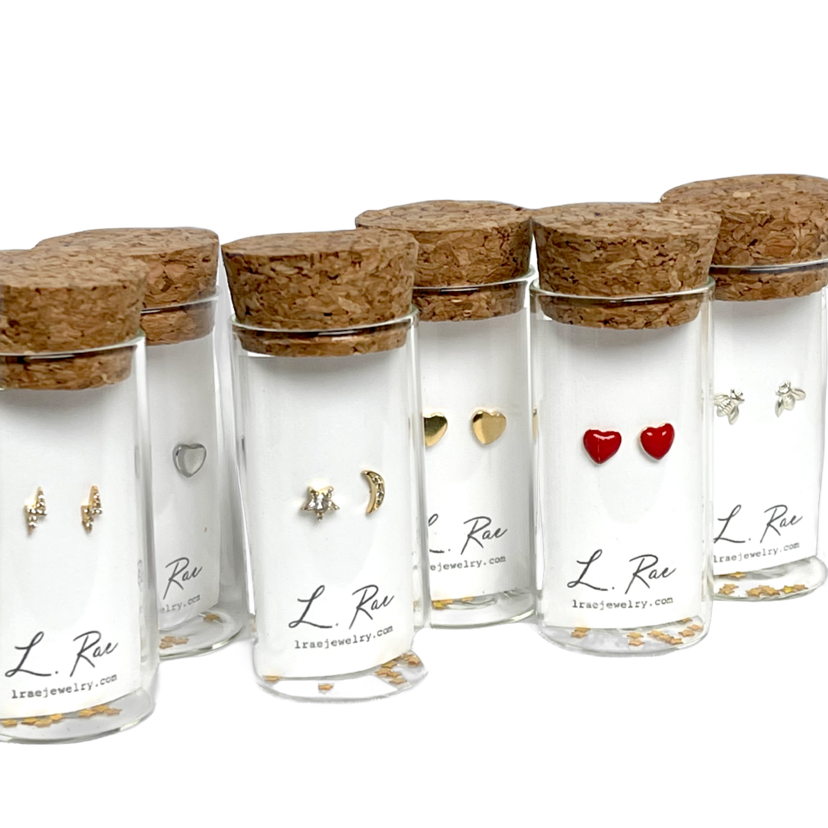 Heart Stud Earrings in Glass Jar: Gold